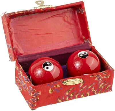 Produktbild von Set mit Qi Gong Yin Yang Kugeln – Chinesische Anti-Stress-Kugeln aus Emaille, Durchmesser 45 mm – Gesundheitskugeln – Geschenkbox für Zen-Entspannung