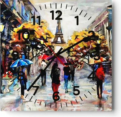 Produktbild von Wanduhr - Quadrat - Glasuhr - Paris Stadt Zuhause - 30x30cm - Schleichendes Uhrwerk - Lautlos - zum Aufhängen bereit - Dekoration Modern - Wanddekoration aus Glas - C4AC30x30-3941