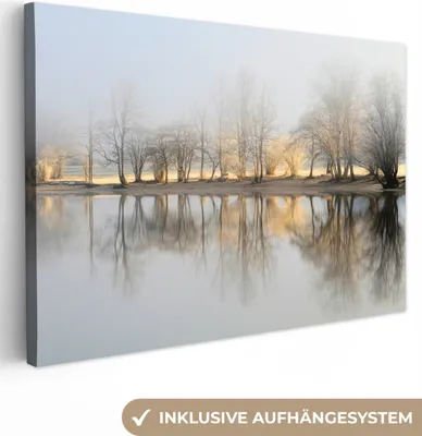 Produktbild von OneMillionCanvasses® - Leinwandbilder - 150x100 cm, Wasser - Bäume - Natur - Landschaft, Wandbilder Kunstdruck Wanddekoration - Foto auf Leinwand - Gemälde auf Holzrahmen