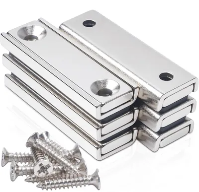 Neodymium Magnete 40x13,5x5 mm, rechteckig, 6 Stück mit Schrauben