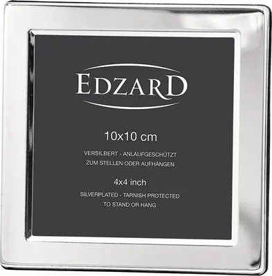 A silver-colored photo frame with a dark gray insert displaying product information.