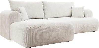 Obrázek produktu pro Selsey Ovo Cord - Rohová pohovka s funkcí spaní, lůžková skříň, manšestrová tkanina, levá, bílá