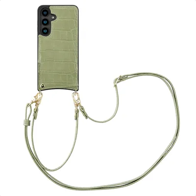 Image de Selencia Nova Croco Phone Case avec cordon et porte-cartes pour le Samsung Galaxy S24 - Sage Green