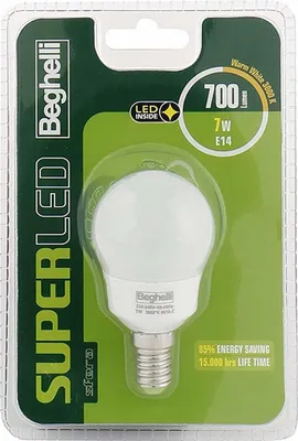Obrázek produktu pro Beghelli 56892BL, 7 W, 50 W, E14, 700 lm, 15000 h, Teplá bílá