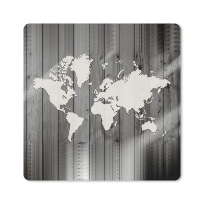 Produktbild von MuchoWow® Mauspad Mousepad Weltkarte - Holz - Schwarz - Weiß 30x30 cm - Mousepads - Maus Mat - Pad - Mausunterlage - Gaming