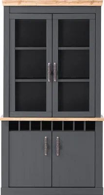 Produktbild von Buffetvitrine im Landhaus Stil CESENA-61 in anthrazit mit Wotan Eiche Nb., B/H/T ca. 110/201/38 cm
