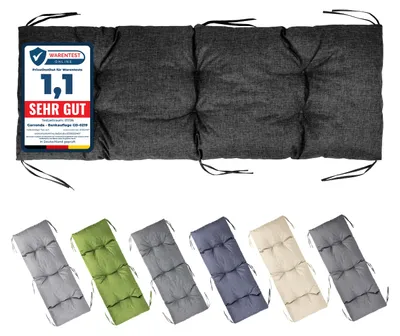 Produktbild von Garronda Bankauflage 140x50 cm ca. 10 cm dick Sitzkissen Outdoor für Gartenbank und Hollywoodschaukel Polster Auflage für Sitzbank wasserabweisend UV-beständig mit Bändern GD-0219 Schwarz