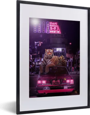 Produktbild von MuchoWow® MuchoWow® Gerahmtes Poster Tiger - Taxi - Stadt 30x40 cm - Poster mit zchwarzem Bilderrahmen - Wandposter Schlafzimmer
