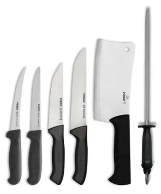 Produktbild von Pirge Metzgermesser Set 6 TLG Schlachtermesser - Fleischermesser - Hackmesser - Exzellenter Schärfe Ausbeinmesser - Wetzstahl