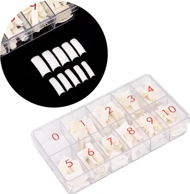 Produktbild von Nagelspitzen in einer Box, weiß, kurze Tasche, 500 Stück.