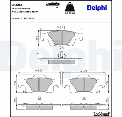 Produktbild von DELPHI Bremsbeläge Satz Hinten Bremsklötze für JEEP GRAND CHEROKEE IV (WK, WK2) LP2251