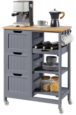 Image de Chariot de service Yaheetech avec 3 tiroirs, dimensions 67 x 37 x 84,5 cm, couleur gris foncé