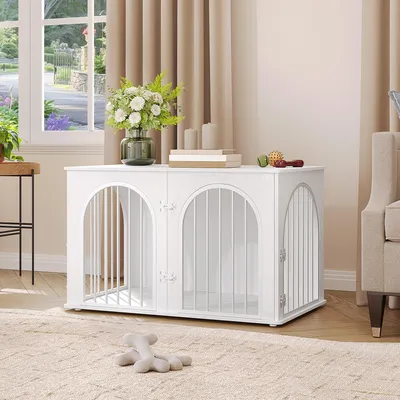 Image de Cage pour chien, meuble - Blanc - 100 cm - Bois - Cage intérieure - Mobilier pour animaux
