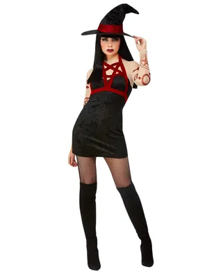 Produktbild von Satanisches Hexen-Kostüm für Damen Halloweenkostüm schwarz-rot