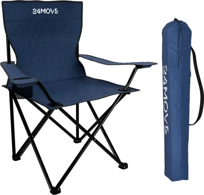 Produktbild von 24MOVE® Campingstuhl Faltstuhl, blau, mit Getränkehalter und Tragetasche Outdoor, faltbar max. 100kg, Angerstuhl, Klappstuhl