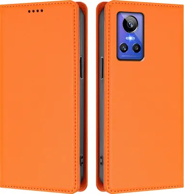 Obrázek produktu pro Kožené pouzdro pro Realme GT Neo 3, magnetické flipové pouzdro zPolyuretankůže se stojánkem Oranžová