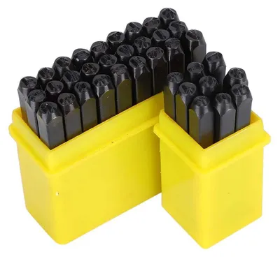 Produktbild von Stanzset, 36-teilig, aus Kohlenstoffstahl – Stempelset für Buchstaben/Zahlen – Stempelset für Kinder/Erwachsene – Mit Aufbewahrungsbox – Für Metall/Holz