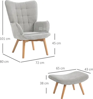 Productafbeelding van HOMCOM fauteuil met voetenbankje, relaxfauteuil, gestoffeerde fauteuil met corduroy-look, grijs