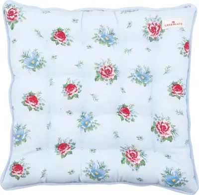 Produktbild von Greengate Sitzkissen ALIVIA PALE BLUE Blau Blumen 40x40 Stuhlkissen Sitzauflage