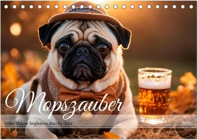 Produktbild von Mopszauber - Süße Möpse begleiten durchs Jahr (Tischkalender 2025 DIN A5 quer), CALVENDO Monatskalender