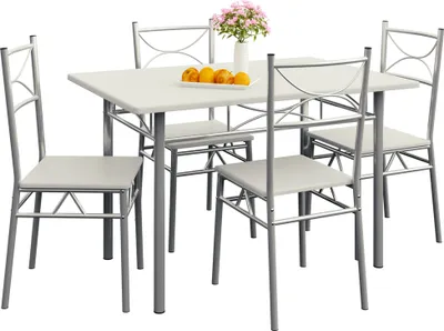Produktbild von CASARIA® Esstisch mit 4 Stühlen Holz 5-tlg Set Metall 110x70cm Industrial Esszimmer Küche Stühle Tisch Möbel Essgruppe Sitzgruppe Paul Weiß