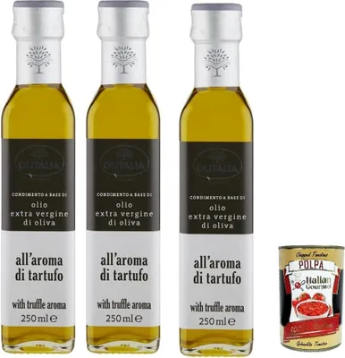 Produktbild von Olitalia Olio Condimento a Base di olio extra vergine di oliva all'aroma di tartufo, Extra Natives Olivenöl Trüffelgeschmack 3x 250ml + Italian Gourmet polpa 400g