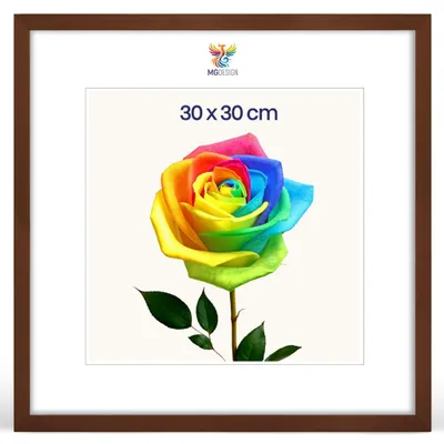 Produktbild von MG Design Bilderrahmen 30 x 30 cm - Posterrahmen mit Braun Holzrahmen (Echtholz) und bruchsicherem Acrylglas, Hoch & Quer mit stabiler Wandaufhängung
