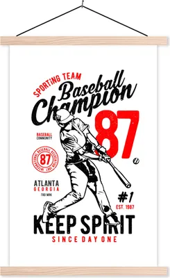 Produktbild von MuchoWow® Textilposter Mancave - Baseball - Sport - Altmodisch 120x180 cm mit holzfarbenen Rahmen - Textil-Plakat
