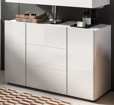 Produktbild von Waschbeckenunterschrank "Larik" in weiß Hochglanz, Badschrank Breite 80 cm