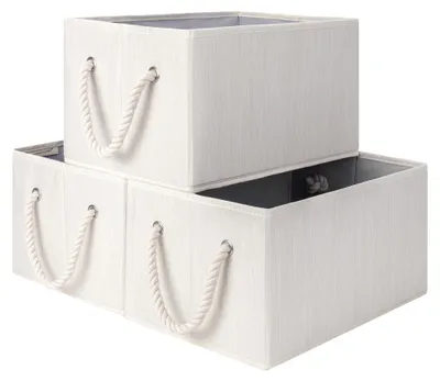 Aufbewahrungsboxen, faltbar, 3er-Set, beige Bambusstreifen, 37x26x21 cm