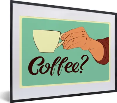 Produktbild von MuchoWow® MuchoWow® Gerahmtes Poster Sprichwörter - Vintage - Zitate - Kaffee? 40x30 cm - Poster mit zchwarzem Bilderrahmen - Bilderrahmen - Poster im Rahmen
