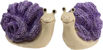 Obrázok produktu pre Dekoratívne figúrky slimákov vo fialovej a béžovej farbe, očarujúce levanduľové duo 12 cm, roztomilé letné dekorácie z polyrezínu na stôl a balkón, sada 2 ks, 2 kusy