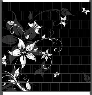 Produktbild von Wallario Zaunsichtschutz mit Motiv Blumenranke in Schwarz-Weiß für Ein- und Doppelstabmatten Zäune in der Größe 200 x 200 cm