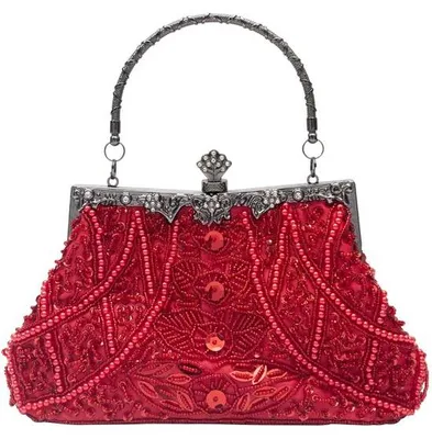 Image de Élégante pochette de soirée rouge, fabriquée à la main, petite, pour femme