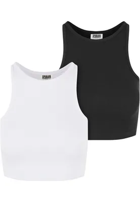 Productafbeelding van Dames T-shirt Urban Classics, biologisch katoen, cropped model met ribbels, 2-pack, wit + zwart - XXL