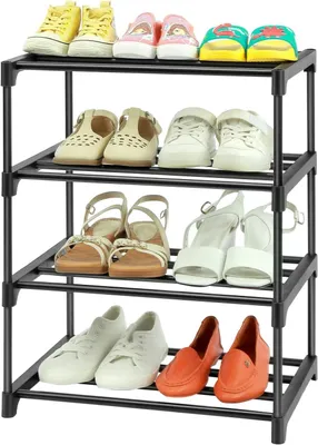 Schoenenregal 4 Ebenen, Metall, Schuh-Organizer, 42,5x26x56 cm
