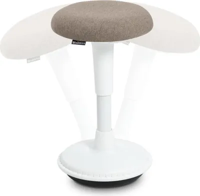 Produktbild von Wobblez Spine Wackelhocker - Ergonomischer Hocker für aktives Sitzen - Höhenverstellbar Stuhl - 55 cm bis 75 cm - Kieselgrauer Sitz - Weißes Gestell
