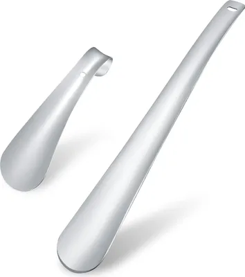 Produktbild von Schuhlöffel Set Metall Lang und Kurz - Edelstahl - Für schlechtes Bücken - Senioren und Kinder - 30 cm + 14 cm - 2 Stück.