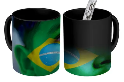 Obrázok produktu pre KitchenYeah® Magický hrnček Magický hrnček Magická vlajka Brazílie 350 ml hrnček na zmenu farby nápad na darček - magický hrnček - fotohrnček - keramické hrnčeky - obrázky - hrnček na kávu - hrnček na nápoje - kávu
