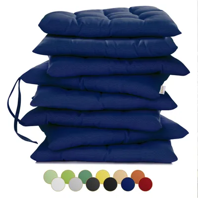 Produktbild von Lavea® Sitzkissen 40x40 cm, 8er Set, Navy Blau - mit Stoffbändern, Outdoor & Indoor, waschbare Stuhlkissen für Garten, Balkon, Terrasse & Esszimmer