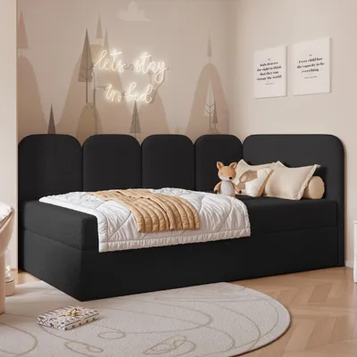 Produktbild von Jugendbett FINO 120x200 Rechts Bettkasten Bonellmatratze Schwarz Bouclé