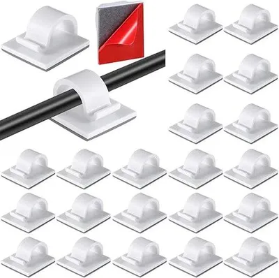 Produktbild von Famanu Mini-Kabelclips - selbstklebende Kabelklemmen - Kabelorganizer - weiß - S