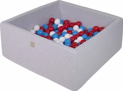 Produktbild von MeowBaby® Quadrat Bällebad für Babys 90x90x40cm/300 Bällen 7cm Kinder Bällepool, Baumwolle, Hellgrau: Rot/Weiß/Blau