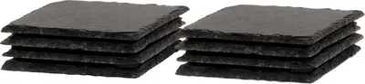 BigDean 8er Set Schiefer-Untersetzer 10x10cm -Tisch-untersetzer, Servierplatten - 4 Gummifüße zum Schutz - Ideal für Gläser, Becher und als Dekoration