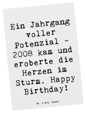 Produktbild von Mr. & Mrs. Panda Grußkarte Spruch 2008 Geburtstag - Weiß - Geschenk, Postkarten, Ansichtskarte, Geburtstagsgeschenk, Ansichtskarten, bildkarte, Glückwunsch, Postkarte