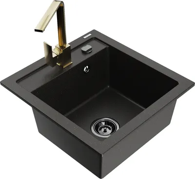 Produktbild von Mexen Vito 1-Becken-Granit-Spüle mit Mischbatterie Rita, Schwarz/Gold metallisch - 6503-75-670300-50-B