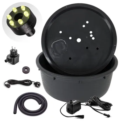 Produktbild von CLGarden Set Springbrunnenpumpe 500 l/h mit großem 150L Wasserbecken warmweißer LED GFK Abdeckung für Gartenbrunnen & Wasserspiele