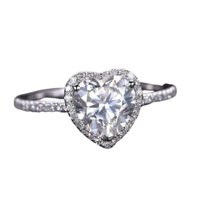 Produktbild von Frauen Ring Herz Form Strass Schmuck Galvanik Mode Aussehen Finger Ring für Hochzeit-Silber,US 11