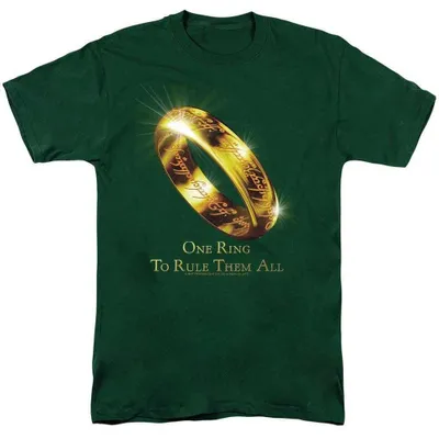 Image de T-shirt "Seul Anneau" de Lord of the Rings, modèle unie pour hommes/femmes, référence TV39051 (taille XXL), couleur vert foncé, Image générée par une IA