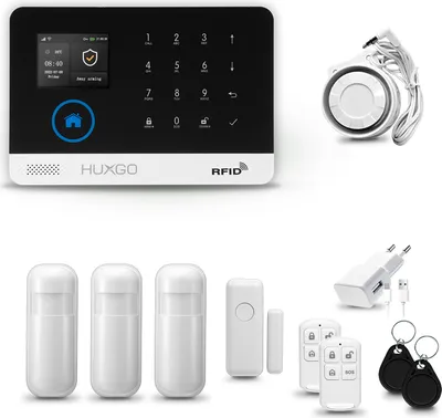 Immagine prodotto di HUXGO HXA003 Sistema di allarme per la casa, WiFi + GSM, con 3 sensori di movimento e 1 sensore per porte e finestre, ideale per appartamenti, case e garage